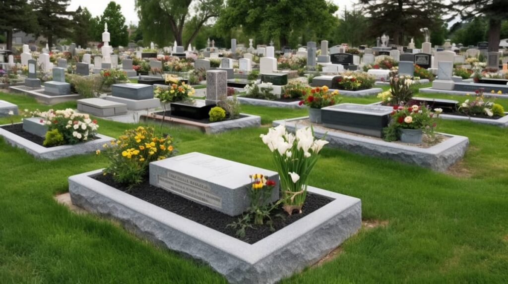 Foto di lapidi cimiteriali moderne a terra