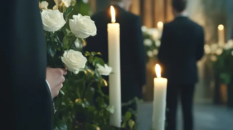 Cerimonia in chiesa con candele accese e rose bianche